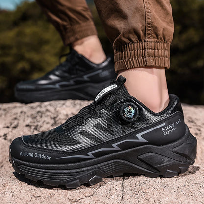 Outdoor Hiking Shoes for Men, Lightweight Trekking Shoes, Breathable Mesh Sneakers, Casual Walking Shoes, Rotating Buckle Design, Non-Slip and Wear-Resistant Trail Shoes, Suitable for Hiking and Camping, 2026 New Running Shoe