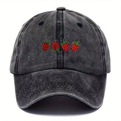 Cappellino da baseball con stampa a fragole e visiera regolabile, cappellino alla moda con visiera a becco d’anatra per uomo e donna, design con parte superiore morbida