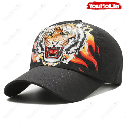 Czapka baseballowa Outdoor Tiger Face, letni materiał szybkoschnący, konstrukcja z siateczki i perforacji, czapka z etnicznym nadrukiem chroniąca przed słońcem