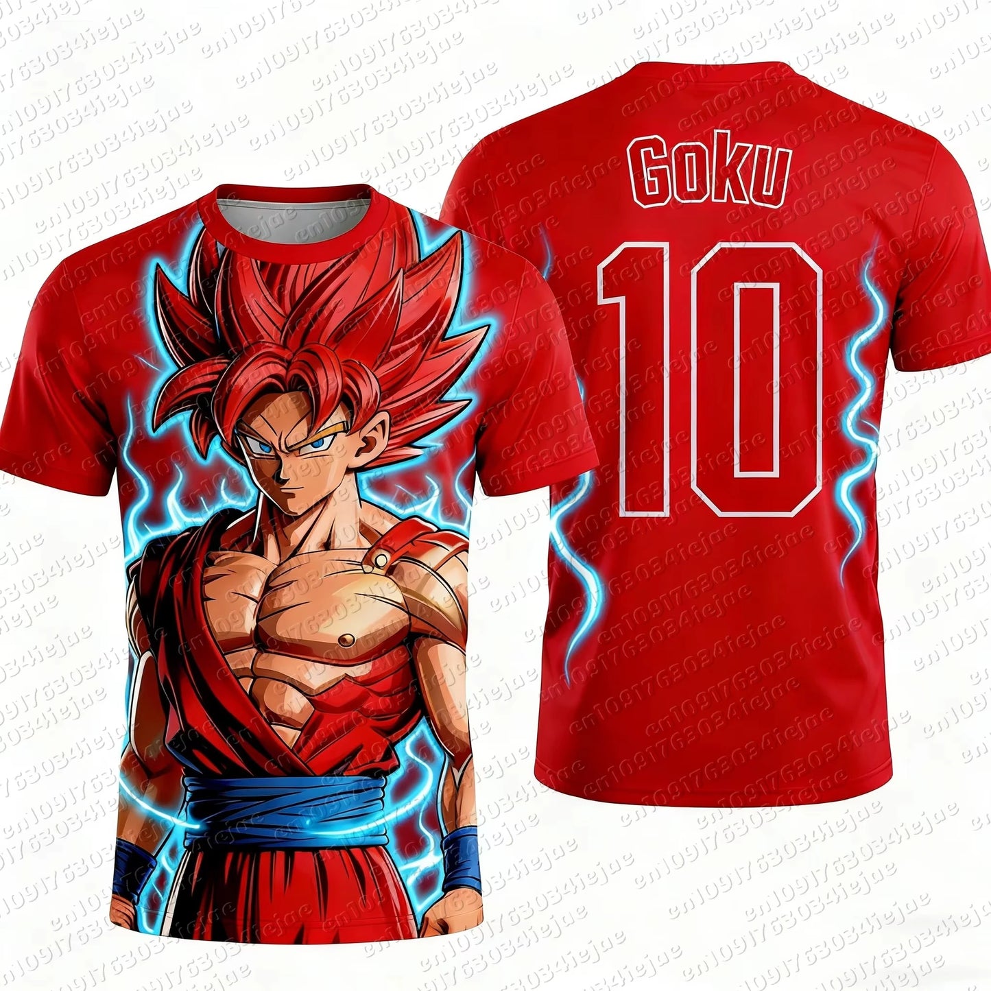2026 Summer Dragon Ball Goku Golden Super Saiyan #00 Soccer Jersey, 3D Lightning Print Breathable Oversized Tee for Unisex Kids