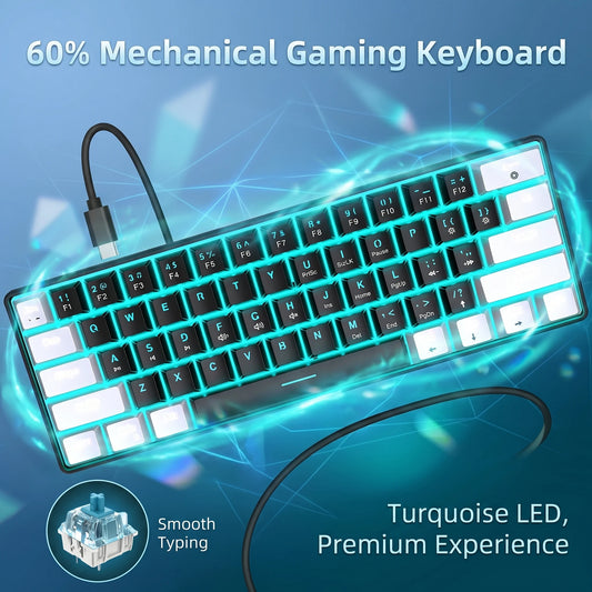 61 Keys Mechanical Gaming Keyboard RGB LED Backlit Compact Wired Red Switches Colorful Keycaps for Desktop Computers