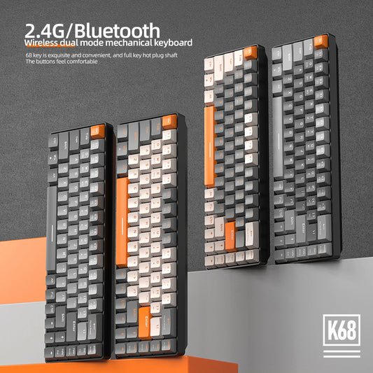 FREEWOLF K68 Mechanical Keyboard,Bluetooth Wireless,Blue and Red Switches,Hot-swswap,Small Size Mini Keyboard