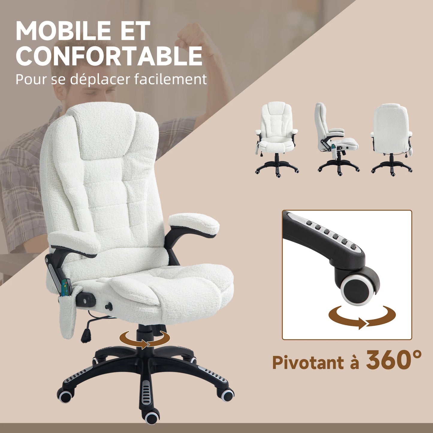 High-Tech Executive Office Chair with Lumbar Heating, Massage Function, 360° Swivel Ergonomic Fabric Desk Chair with Remote Control