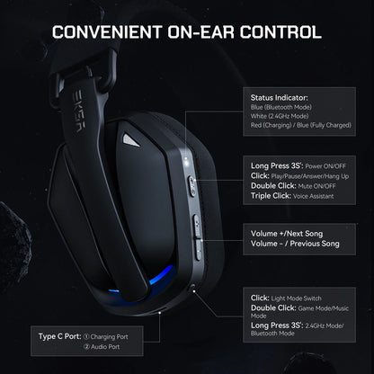 Auriculares gaming inalámbricos trimodo EKSA G19BT – Bluetooth 5.4, auriculares gaming 2.4GHz de baja latencia con micrófono para PC, PS5, Xbox