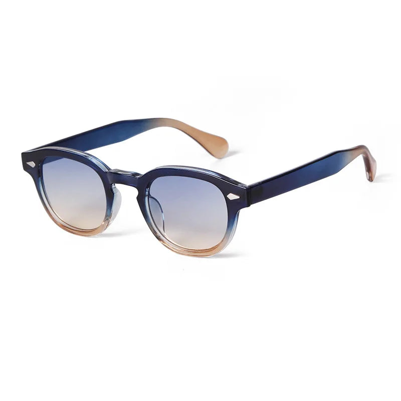 JNPCXI Vintage Round Sunglasses Women Men Retro Rivet Blue Gradient Female Sun Glasses UV400