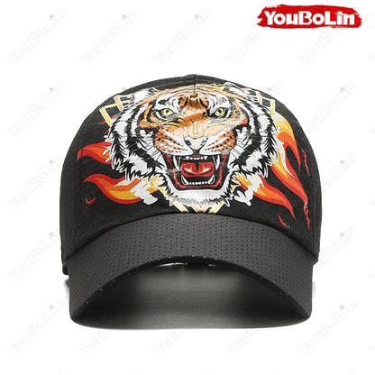Czapka baseballowa Outdoor Tiger Face, letni materiał szybkoschnący, konstrukcja z siateczki i perforacji, czapka z etnicznym nadrukiem chroniąca przed słońcem
