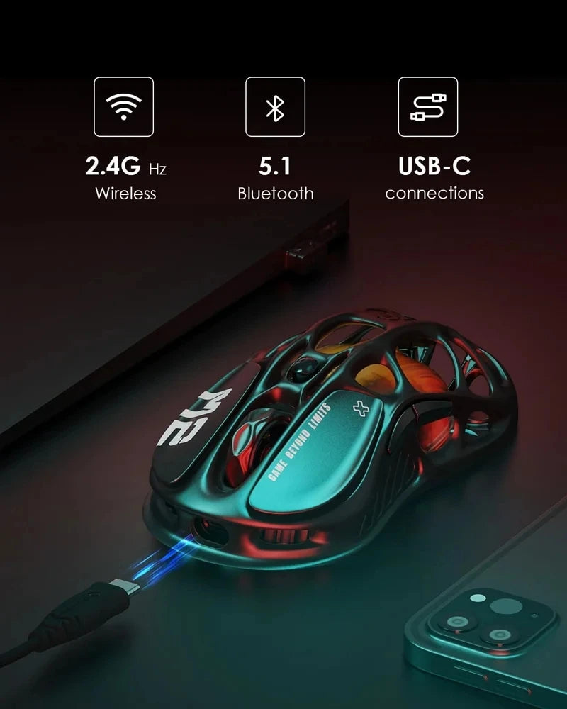 New GravaStar M1 M2 Wireless Magnesium Alloy Gaming Mouse PAW3395 4K 26000DPI Bluetooth 2.4G Wired Hollow Design Gamer Mouse