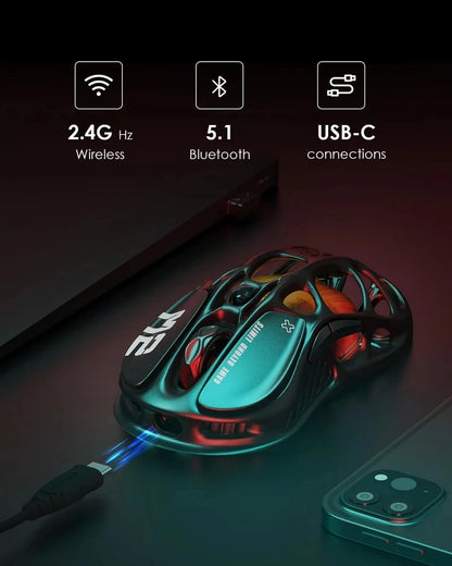 New GravaStar M1 M2 Wireless Magnesium Alloy Gaming Mouse PAW3395 4K 26000DPI Bluetooth 2.4G Wired Hollow Design Gamer Mouse