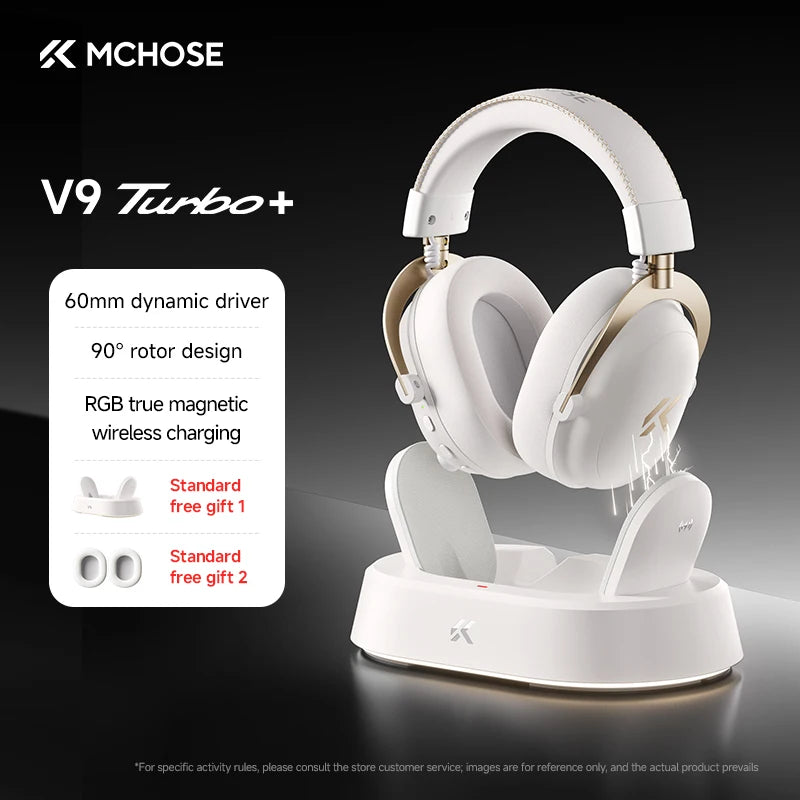 Auriculares gaming inalámbricos MCHOSE V9 Turbo con sonido envolvente 7.1, RGB, auriculares esports con drivers de 60mm, micrófono con cancelación de ruido y base de carga
