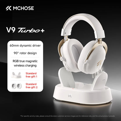 Auriculares gaming inalámbricos MCHOSE V9 Turbo con sonido envolvente 7.1, RGB, auriculares esports con drivers de 60mm, micrófono con cancelación de ruido y base de carga