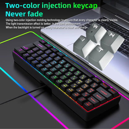 Russian Keyboard English RGB Lighting 61 Keys 60% Layout Gaming Keyboard ISO USB Wired Full Key No Impact K401 For Game Office