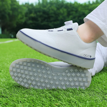 Paar Golfschuhe für Herren, weiß, wasserdicht, mit drehbarer Schnalle, Fitness, ohne Spikes, rutschfest, Golf, Golfer, Training, Golf-Sneaker, Damen
