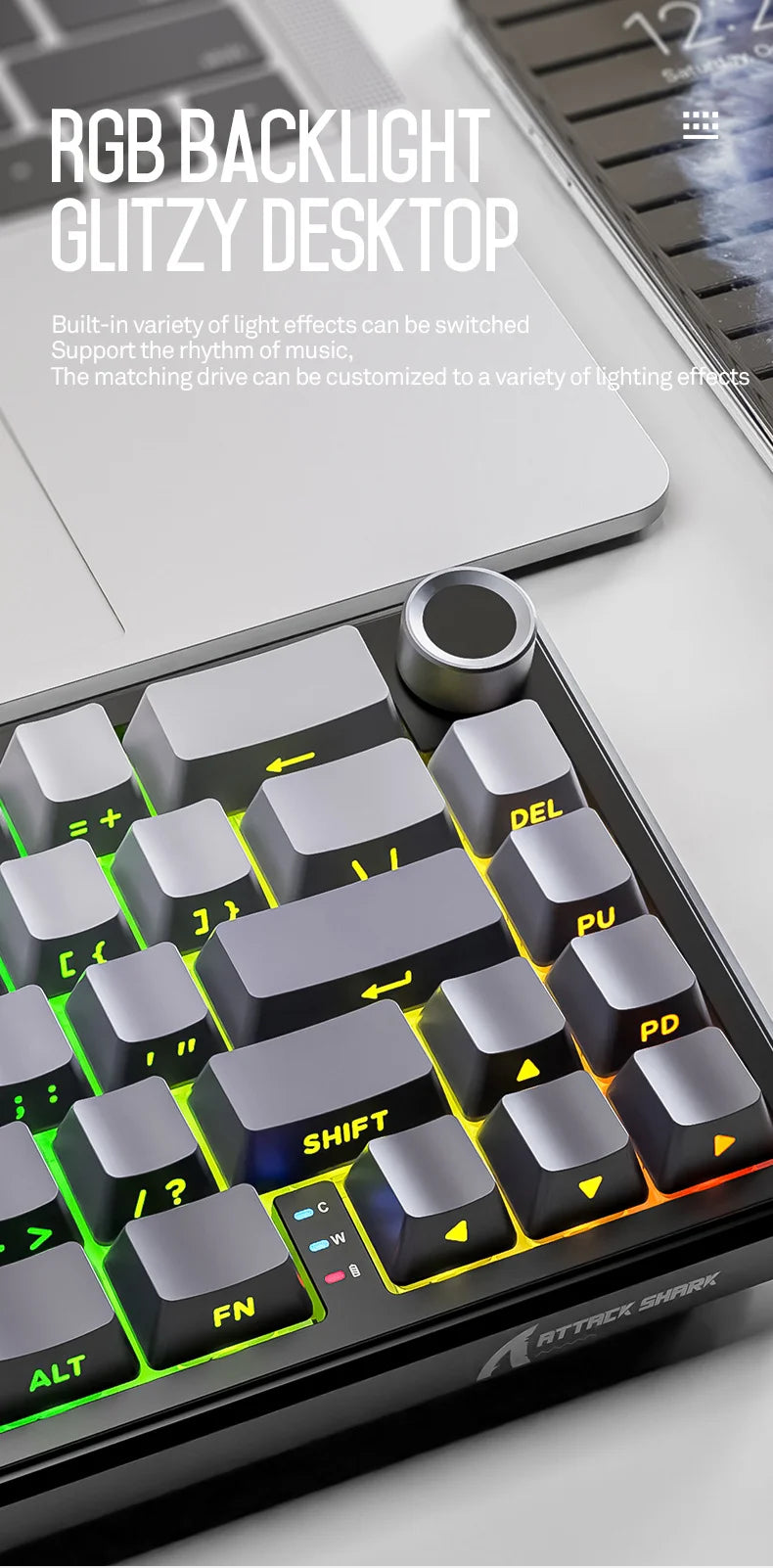 Attack Shark X66 Tastiera meccanica wireless 65% layout compatto, retroilluminazione RGB, gasket mount, hot swap, Bluetooth, USB-C, PBT, batteria ad alta capacità