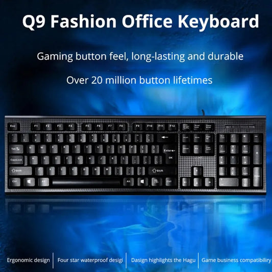 Q9 Einzeltastatur USB, quadratischer Anschluss, für Business, Büro und Zuhause, PS2-Rundanschluss, kabelgebunden, für Desktop-Computer