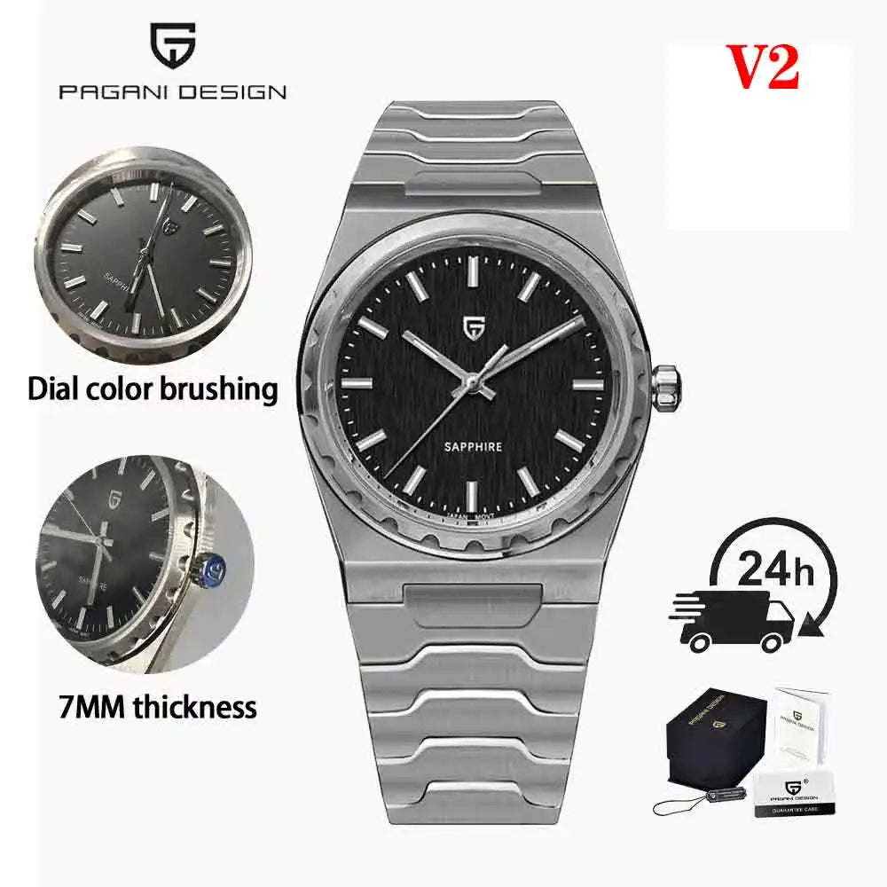 PAGANI DESIGN 2026 New Thin 7mm Fashion Men's Quartz Watch 10Bar Waterproof Stainless Steel Sapphire C3 Upgrade V2 reloj hombre
