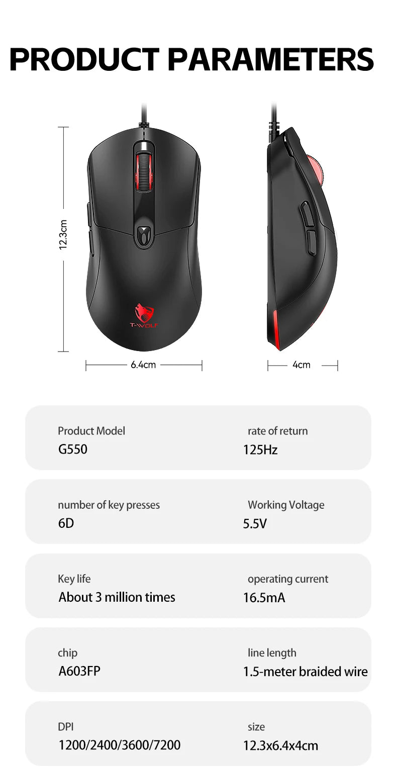 2026 Wired Gaming Mouse RGB with Anti-Slip Grip, 6-Key Ergonomic Gaming Mouse for PC, Desktop & Laptop, Adjustable DPI Wired Gaming Mouse