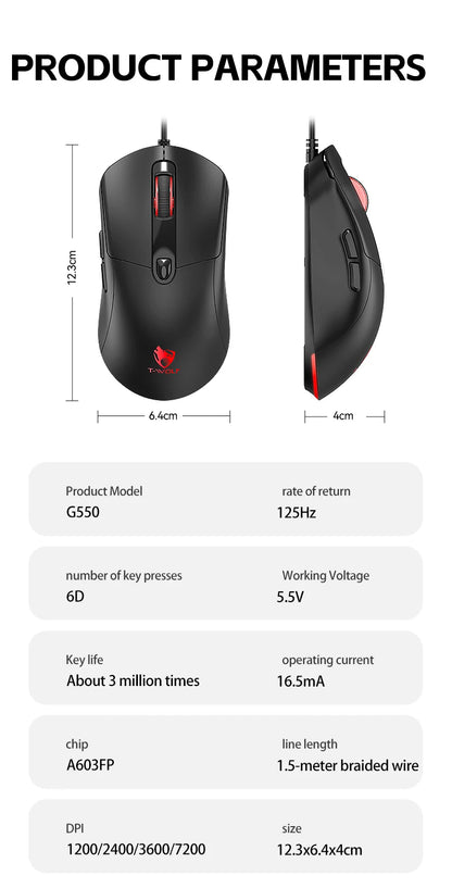 2026 Wired Gaming Mouse RGB with Anti-Slip Grip, 6-Key Ergonomic Gaming Mouse for PC, Desktop & Laptop, Adjustable DPI Wired Gaming Mouse