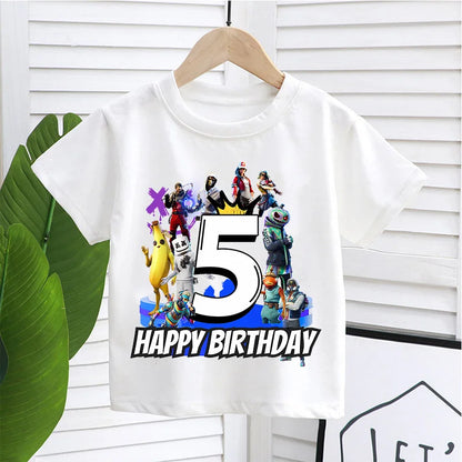 Fortnites Kids T-shirts Birthday Number 1-10 Printed T-shirt Boys Summer Casual Short Sleeves Sports Tops Children's Clothing
