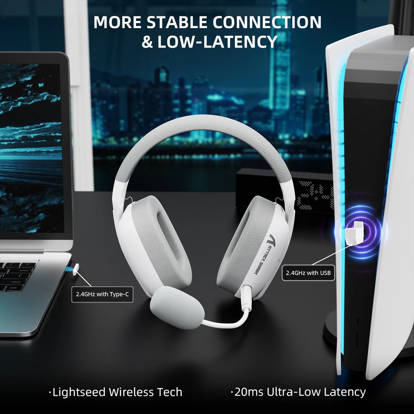 ATTACK SHARK L80PRO 3-in-1 Gaming Headset – Low Latency Wireless Bluetooth Headphones with Dual Microphone, 40mm Hi-Fi Sound & Stable Connection Gaming Headset