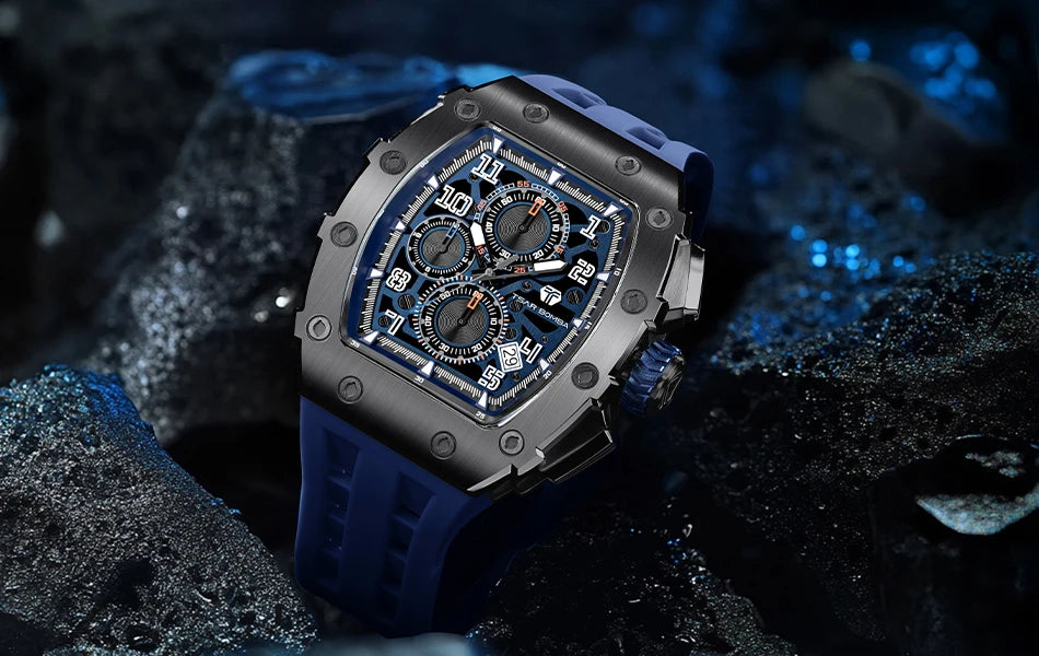 TSAR BOMBA Uhr für Herren, Luxusmarke, Tonneau-Design, wasserdichte Uhr, Edelstahl-Armbanduhr, modische rechteckige Herrenuhr