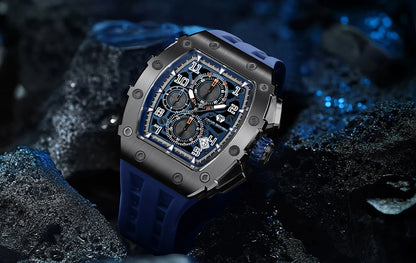 TSAR BOMBA Uhr für Herren, Luxusmarke, Tonneau-Design, wasserdichte Uhr, Edelstahl-Armbanduhr, modische rechteckige Herrenuhr