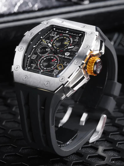 TSAR BOMBA Uhr für Herren, Luxusmarke, Tonneau-Design, wasserdichte Uhr, Edelstahl-Armbanduhr, modische rechteckige Herrenuhr