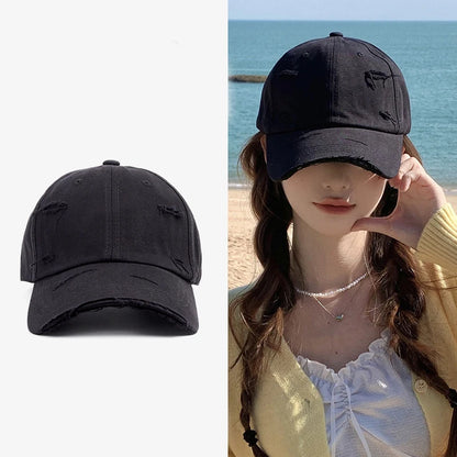Ny forårs- og sommerhat til mænd og kvinder i hip-hop-stil – alsidig, blød top, buet skygge, retro-look med slidte huller og duckbill-form