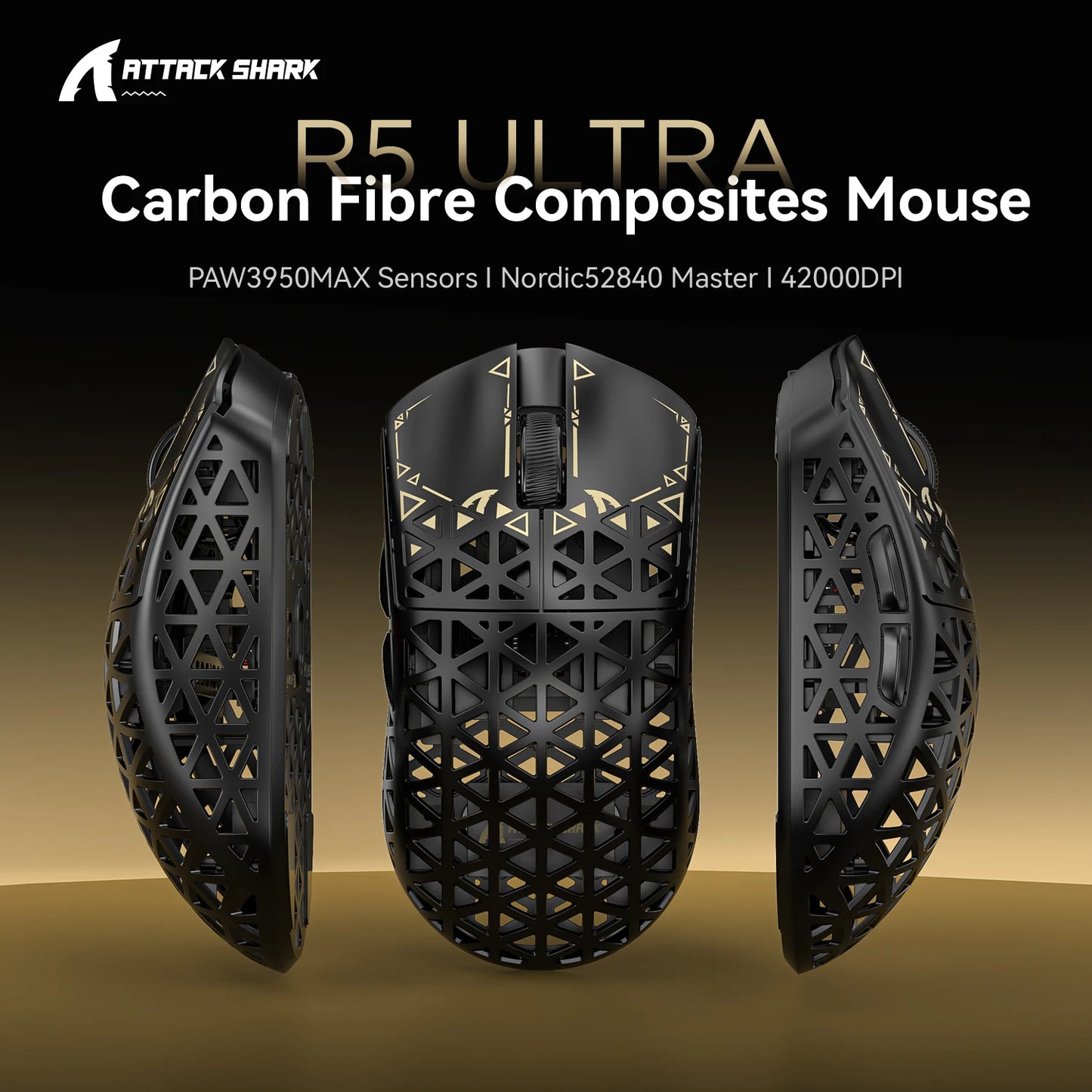 ATTACK SHARK R5 ULTRA Wireless Gaming Mouse - 8K Polling, PAW3950MAX Sensor, 42,000 DPI, Carbon Fiber Ultra-Light for Pro Esport