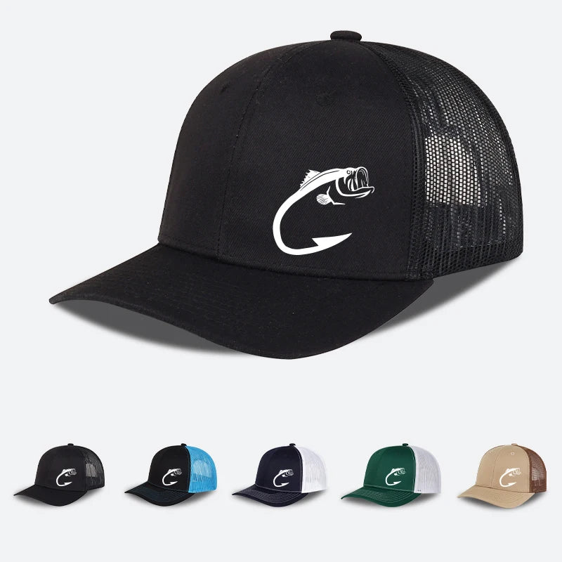 Trucker-Cap mit Bass-Fischhaken-Print, verstellbar, Unisex, Mesh, für Angelfans, Sonnenhut