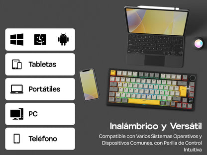 ISO-ES-Layout EPOMAKER X AJAZZ AK820 PRO 75% Spanisches Layout Kabelgebundene/2.4GHz/BT mechanische Tastatur mit Display & Drehregler für PC/Mac