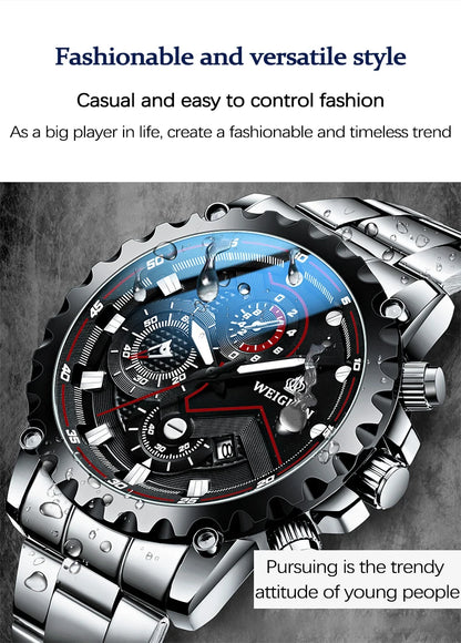 Men's Watch Black Warrior Authentic Trendy Stainless Steel Waterproof Luminous Calendar Male Fashion Quartz Clock Watches Gift