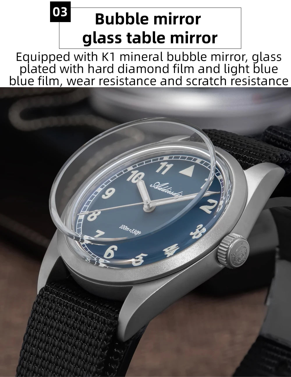 ADDIESDIVE Luxury Quartz Watch For Men New 36mm AR Coated Bubble Glass AD2079 Luminous 100m Waterproof Stainless Steel Men Gift