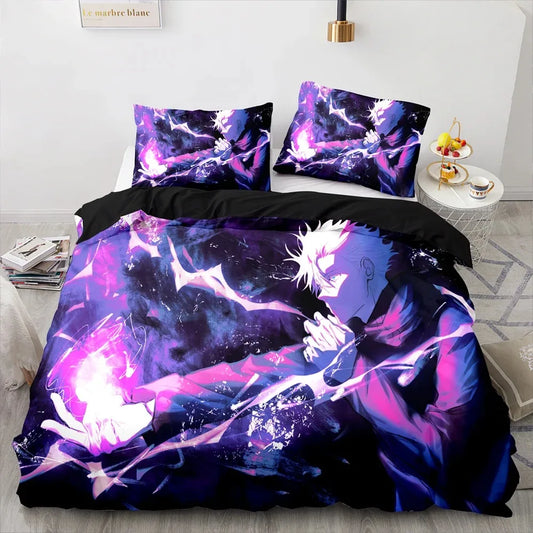 Conjunto de Cama Anime Jujutsu Kaisen Satoru Gojo para Rapazes e Raparigas, Tamanho Twin/Queen, Capa de Edredão e Fronha, Têxtil-Lar para Crianças e Adultos