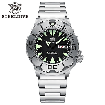 STEELDIVE SD1984 New Arrival 42.2MM M onster 200M Waterproof NH36 Day Function Sapphire Glass Automatic Movement Steel Bracelet