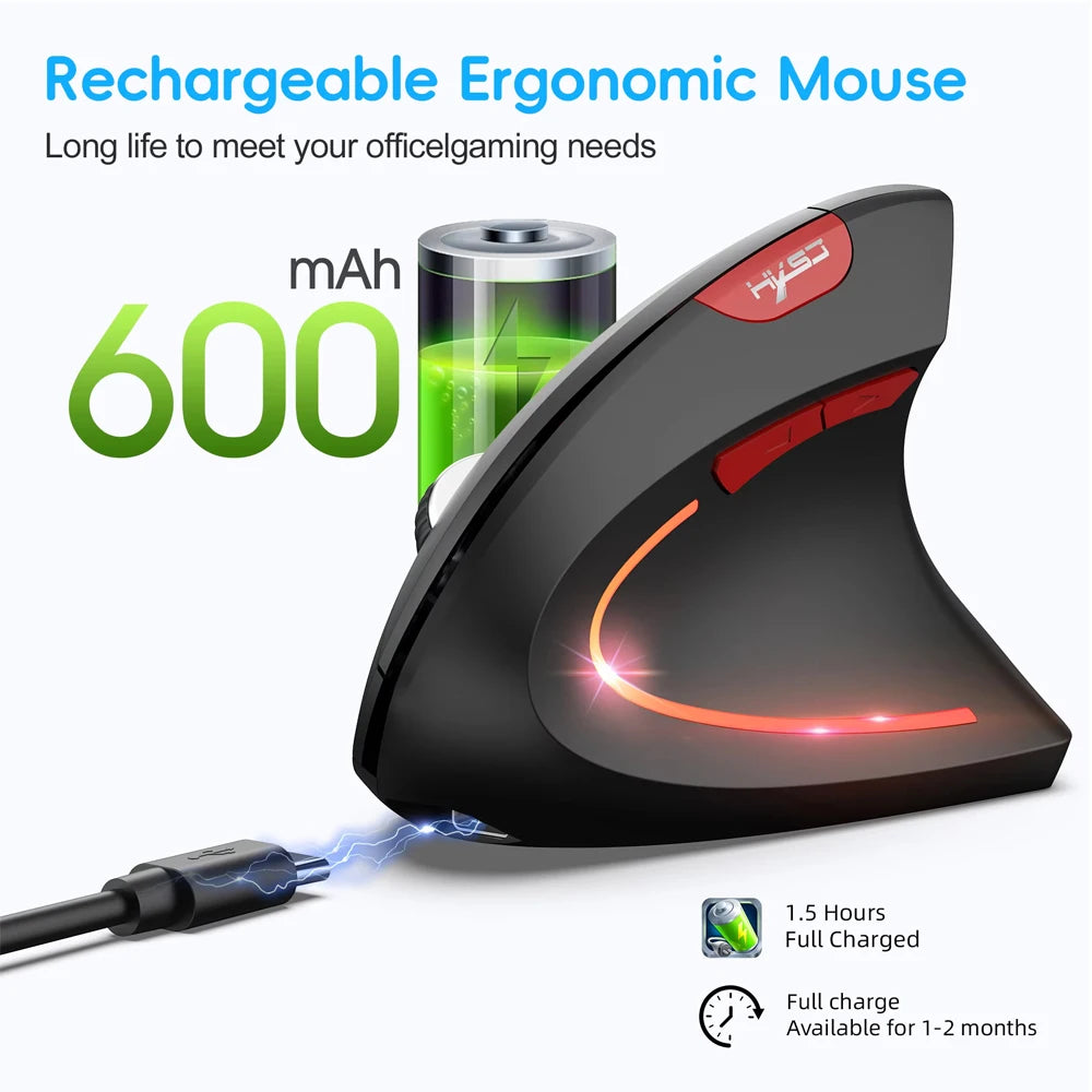 Dual Mode Vertical Mouse 2.4G Wireless Gaming Mouse Ergonomic Bluetooth Mouse 2400DPI Rechargeable Silent Mice for PC Laptop