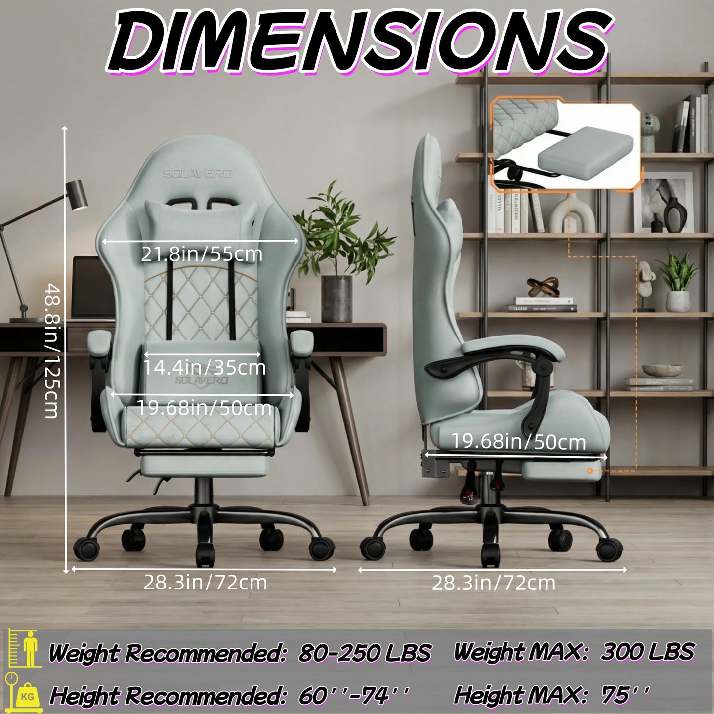 Ergonomic Massage Gaming Chair with Fabric Comfort, Adjustable Computer Office Chair, 360° Swivel Reclining Game Chair with Headrest & Lumbar Support