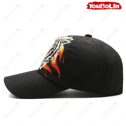 Czapka baseballowa Outdoor Tiger Face, letni materiał szybkoschnący, konstrukcja z siateczki i perforacji, czapka z etnicznym nadrukiem chroniąca przed słońcem