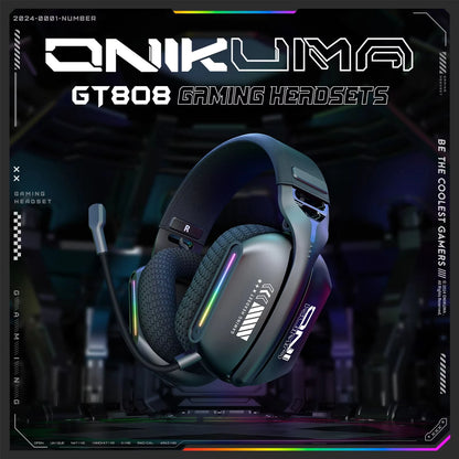 ONIKUMA GT828 Wireless Gaming Headset Bluetooth 5.3 RGB Headphones with Mic, Noise Cancelling, 4-Mode Connection for PC, PS5 & Laptop