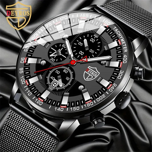 DEYROS Luxury Mens Business Quartz Wristwatch Calendar Fashion Men Casual Sports Watch for Men Gift