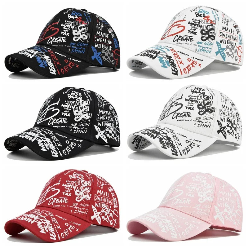 Cappellino da baseball unisex alla moda con stampa graffiti - Cappellino alla moda con visiera dipinta a colori vivaci
