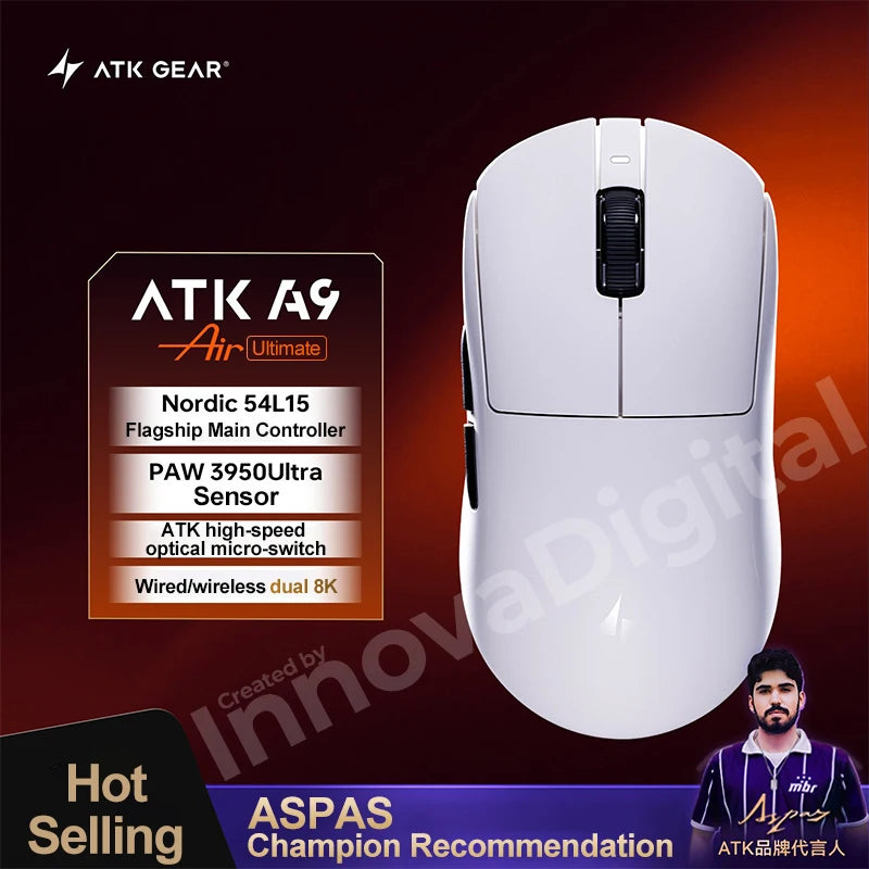 Mouse de gaming wireless ATK Dragonfly A9 Ultimate A9 Air PAW3950, ultra-ușor, ergonomic, pentru e-sports gamer FPS CSGO A9 Ultra