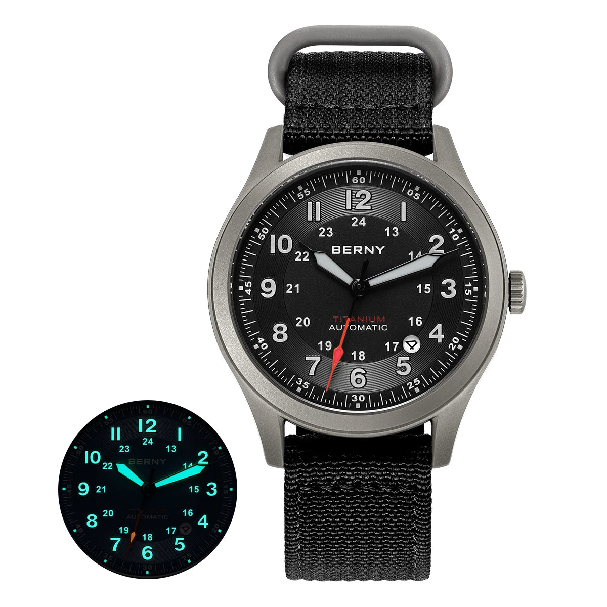BERNY Full Titanium Automatic Watches for Men Super Luminous Sapphire Mechanical Field Watch Date 10ATM Sports Easy Read
