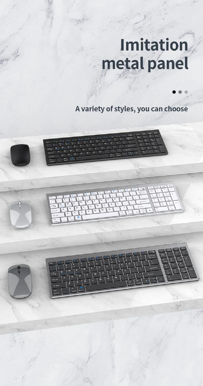 Set tastiera e mouse JOMAA Bluetooth & 2.4G USB per laptop, computer e iPad, combo tastiera e mouse wireless ricaricabili silenziosi