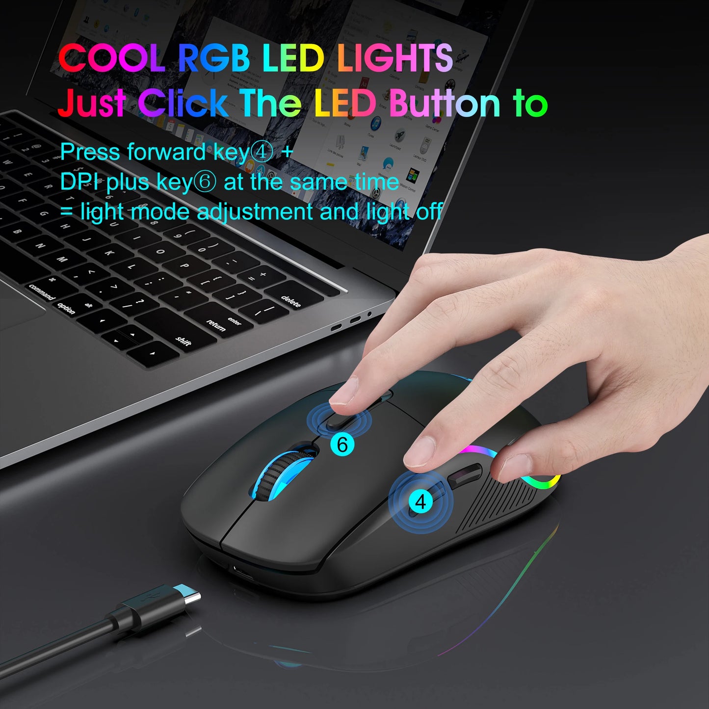 Tri-mode Mouse 2.4G Wireless/Bluetooth/Wired 6-speed DPI Adjustable 500mAh Battery RGB Lighting Esports Game Macro Office Mouse