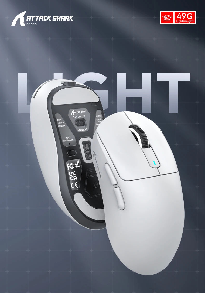 X3 vezeték nélküli gamer egér ATTACK SHARK, piros, 4K válaszidő, Bluetooth hárommódú kapcsolat, PAW3395, makrós Bluetooth gamer egér