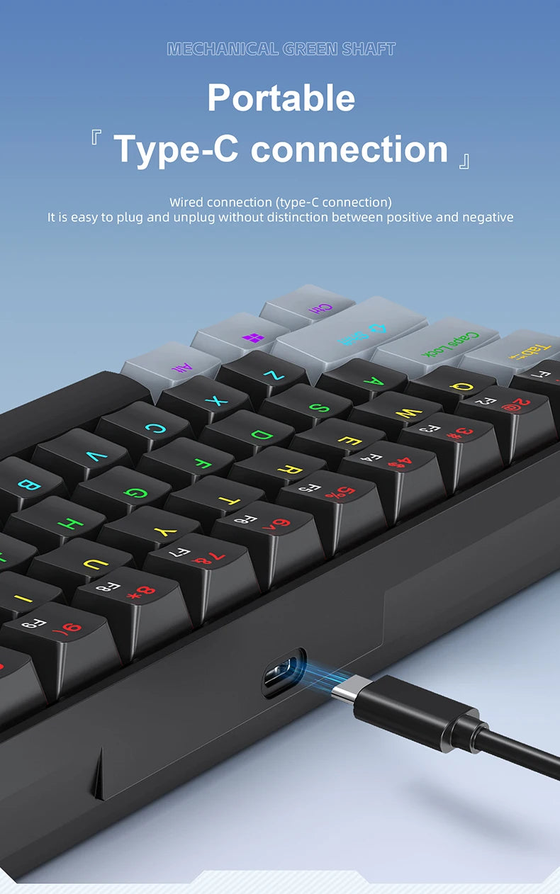 APAYADO K61 60% mini laidinė mechaninė žaidimų klaviatūra Phantom RGB, 61 klavišas, raudoni / mėlyni jungikliai, ergonomiška, nešiojama, skirta PC / nešiojamajam kompiuteriui