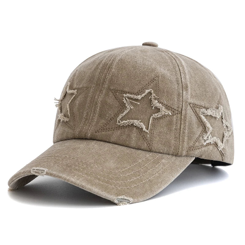 Women's Five Pointed Star Design Washed Cotton Baseball Cap Fashion Street Dad Hat