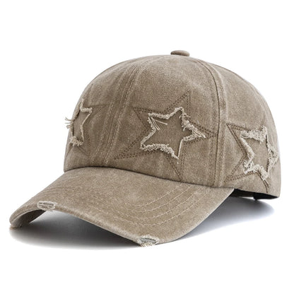 Women's Five Pointed Star Design Washed Cotton Baseball Cap Fashion Street Dad Hat