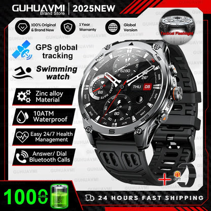 2026 New Military GPS Smart Watch 1000Mah Battery Compass IP68 Waterproof Tactics Sport Flashlight BT Call Smart Watch For Men