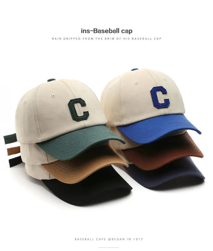 Vintage-Baseballkappe mit gesticktem „C“ | Zweifarbiges Design, verstellbarer Riemen, Unisex für Männer und Frauen